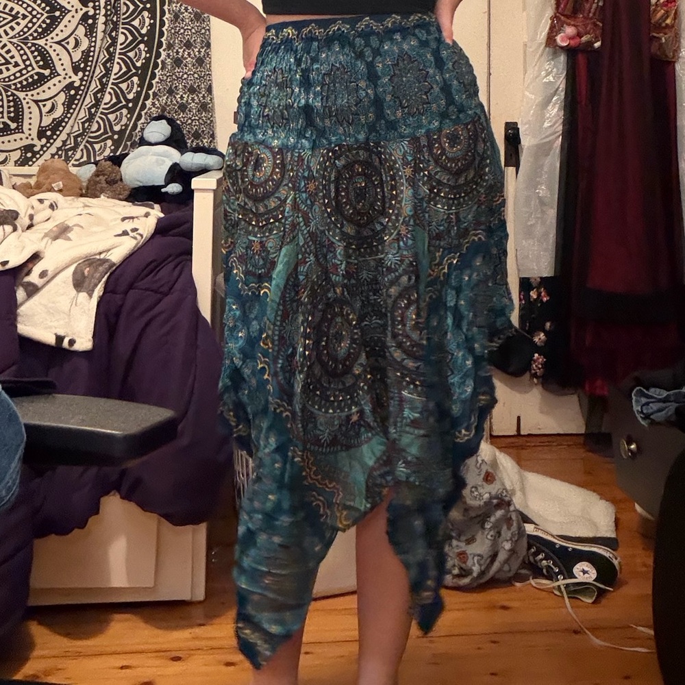 Boho Asymmetrical Blue Paisley Skirt